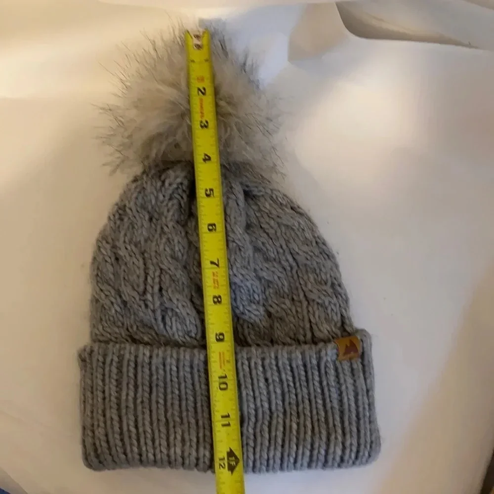 H&M Cable Knit Beanie Cotton Hat Pom Pom Faux Fur Grey Hat Rib-knit Winter Fall - Picture 10 of 10